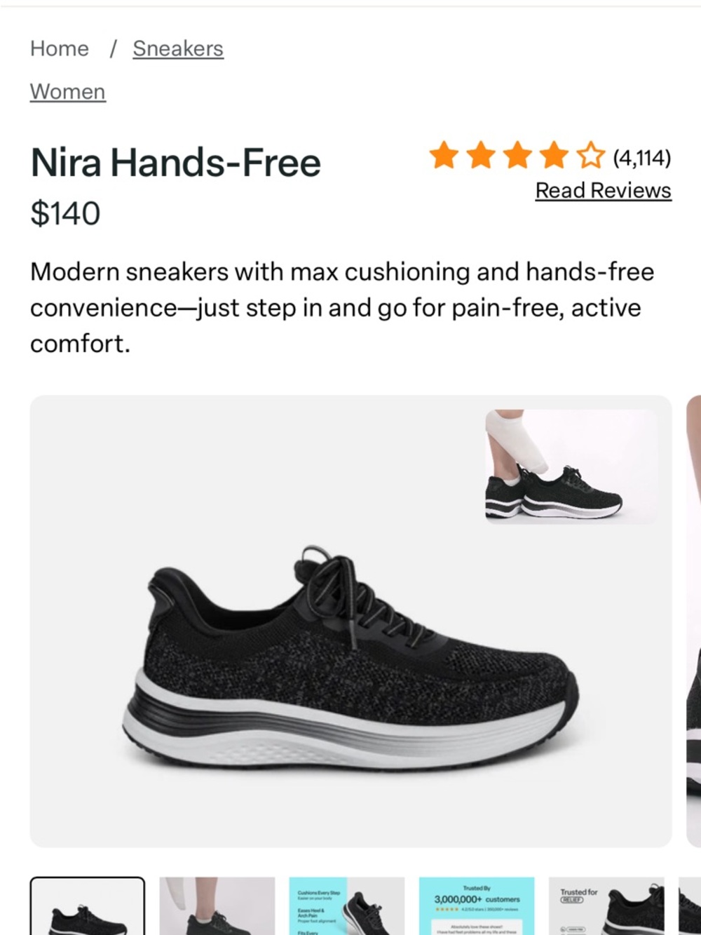 Nira Hands-Free Women's Black Slip-On Sneakers